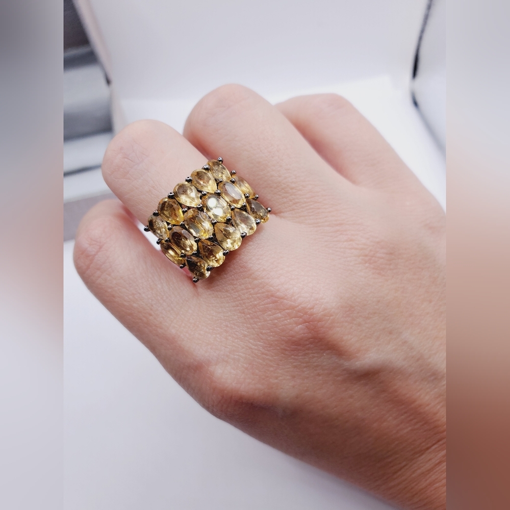Genuine Pear Shaped Citrine Black Rhodium / 925 Sterling Silver Statement Ring - Picture 5 of 7